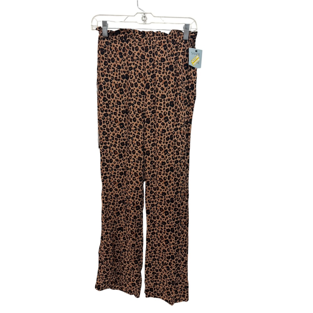 Shade & Shore Leopard Print Wide Leg Beach Cover Up Pants XS Brown Black